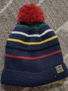 Cartier Navy Knit Pom Beanie with Multicolor Stripes